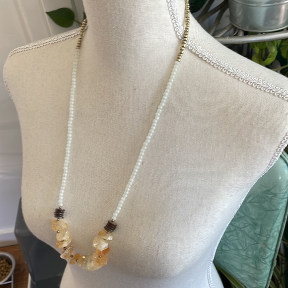 Tumbled Glass and petrified Wood Statement Necklace - Picture 2 of 5